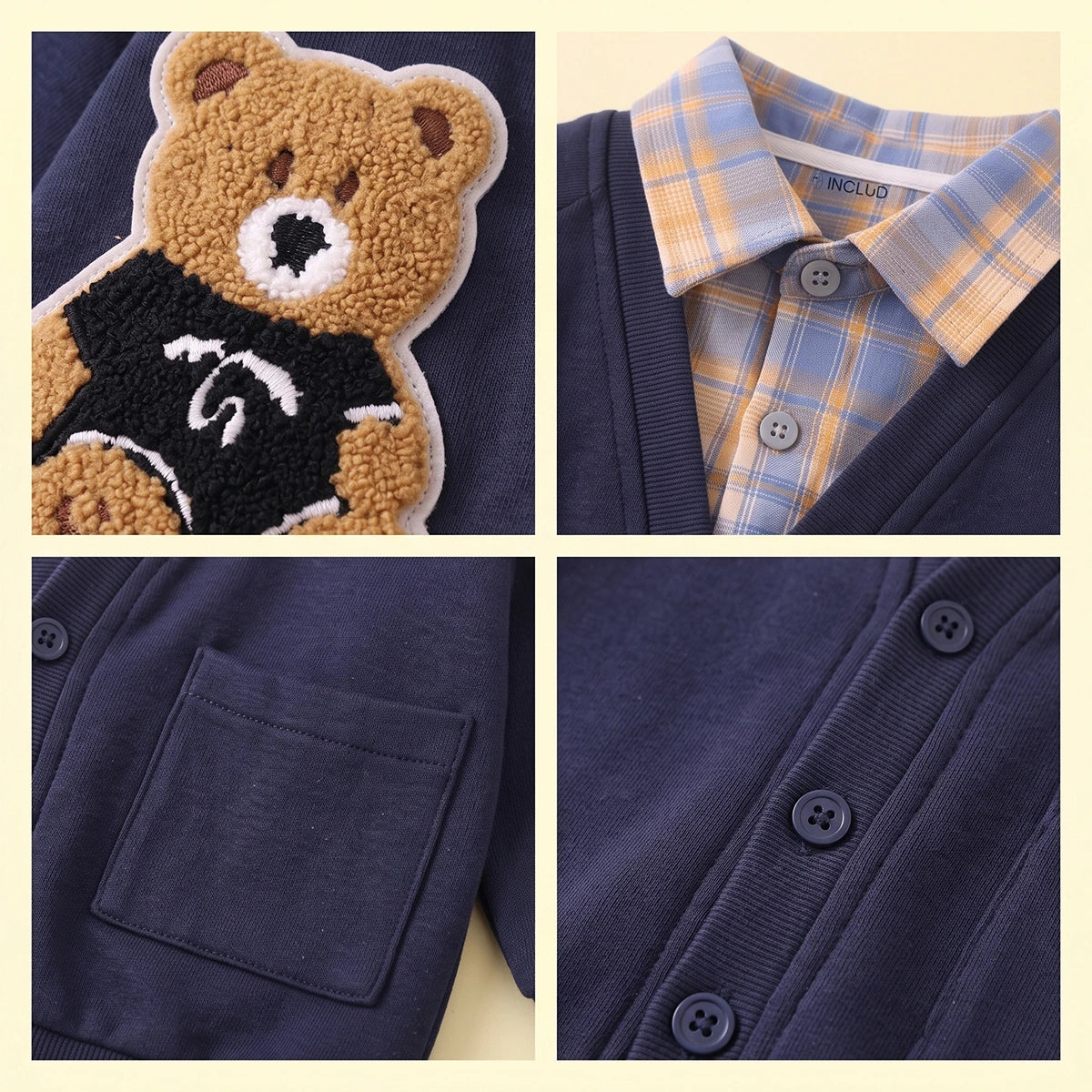 Boys Navy Blue Bear Applique Raglan Sleeve Cardigan Sweaters & Cardigans