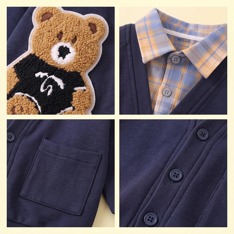 Boys Navy Blue Bear Applique Raglan Sleeve Cardigan Sweaters & Cardigans