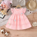 Girls Pink Mushroom Applique Fit and Flare Dress Casual Dresses Pink 1-2 Y