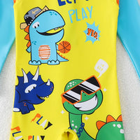 Boys Yellow Graphics Swimwear Bodysuit With Long Sleeves Beachwear