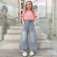 Girls Light Blue Loose Fit Denim Jeans Pants Light Blue 5-6 Y
