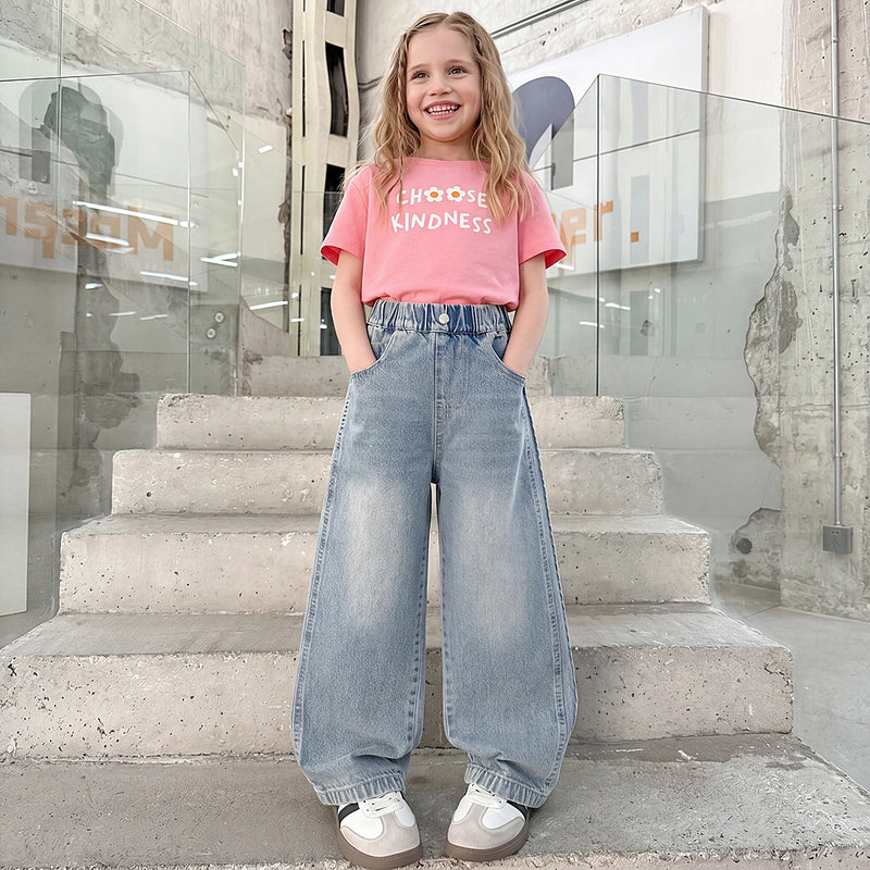 Girls Light Blue Loose Fit Denim Jeans Pants Light Blue 5-6 Y