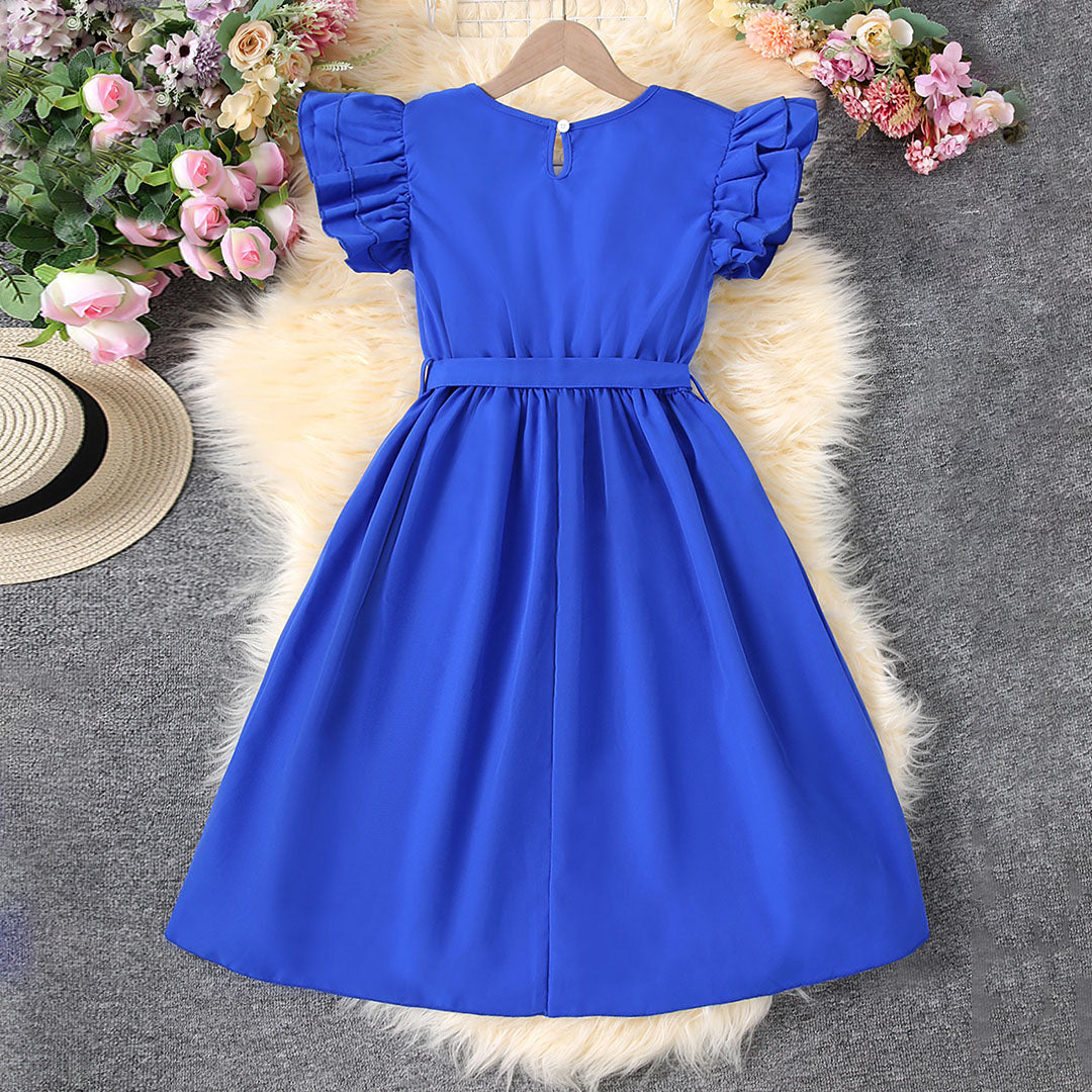 Girls Royal Blue Flutter Sleeves Casual Dress Casual Dresses