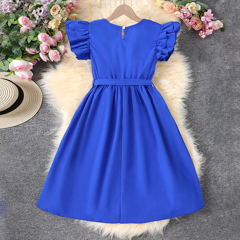 Girls Royal Blue Flutter Sleeves Casual Dress Casual Dresses