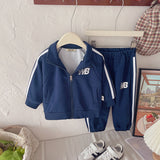 Boys Blue Solid Winter Zipper Jacket With Trackpants Co-ord Set