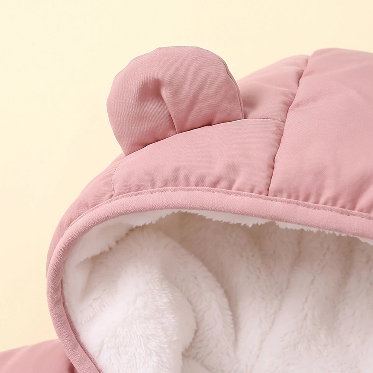 Girls Pink Bear Ear On Hood Quilted Zip-up Jacket Coats & Jackets