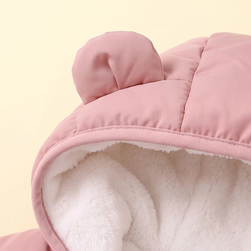 Girls Pink Bear Ear On Hood Quilted Zip-up Jacket Coats & Jackets