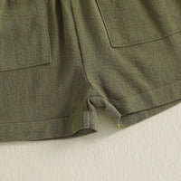 Girls Olive Green Button Front Short Sleeve Romper With Bow Detail Playsuits
