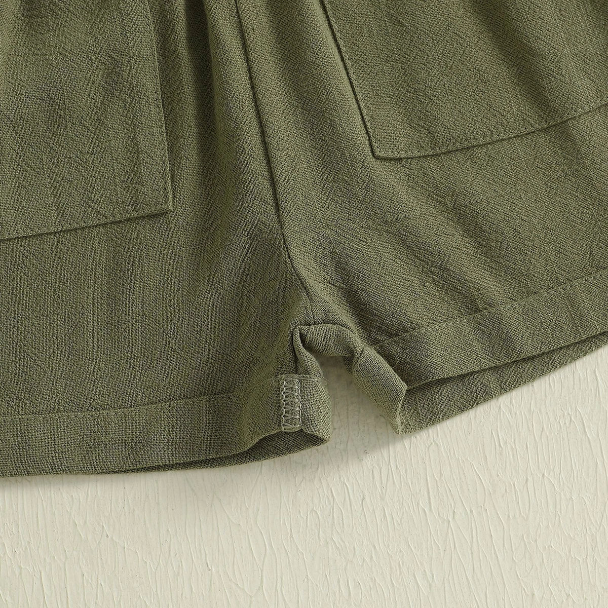 Girls Olive Green Button Front Short Sleeve Romper With Bow Detail Playsuits