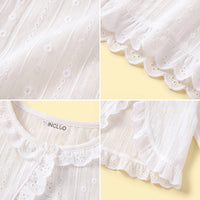 Girls White Schiffli Embroidered Long Sleeve Shrug Tops