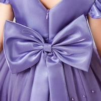 Girls Purple Pearl-Embellished Flutter Sleeve Fit & Flare Dress Casual Dresses