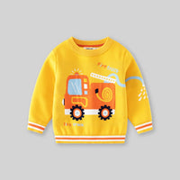 Boys Yellow Sweater With Self-Design Fire Truck Pattern Sweaters & Cardigans