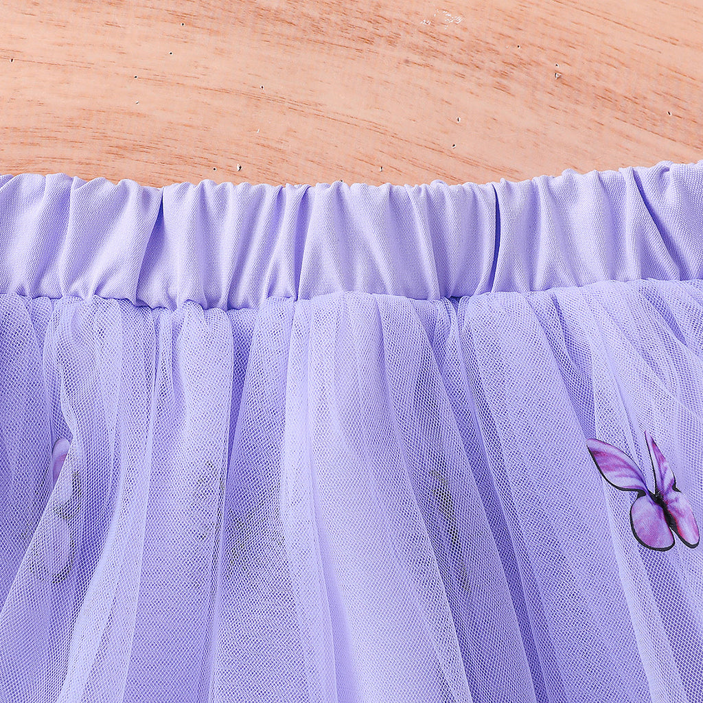 Girls Purple Long Sleeve Jacket With Camisole Top And Butterfly Embroidered Skirt Set 3 pc. Sets