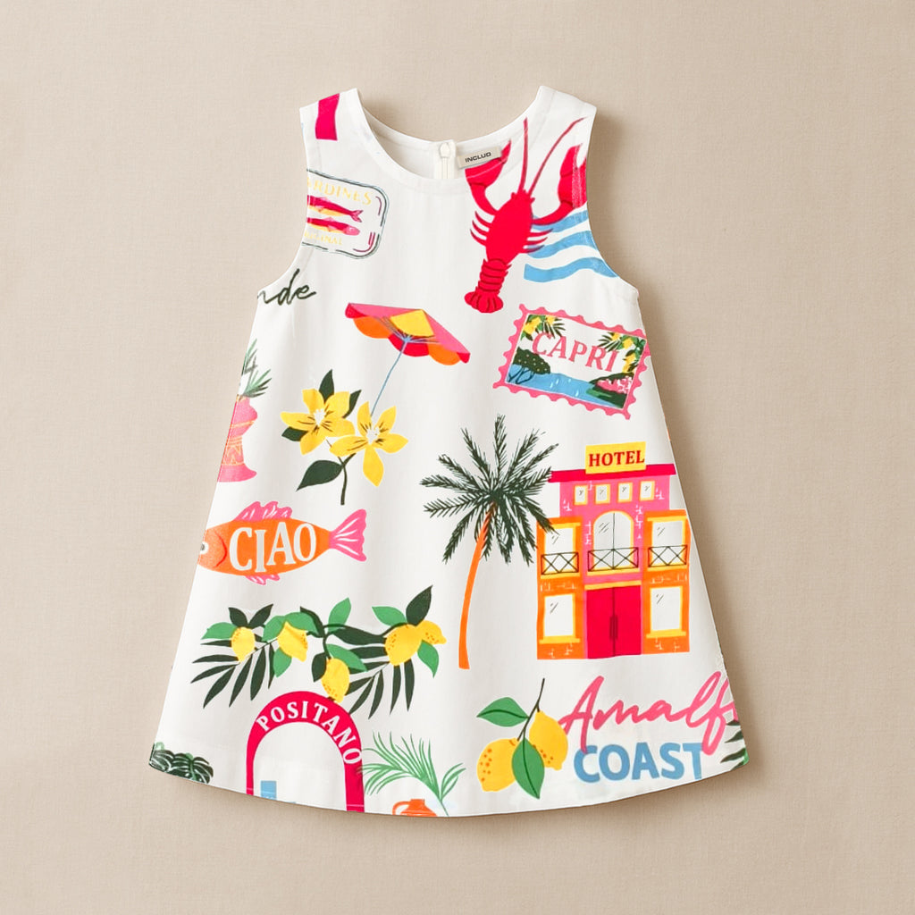 Girls Green Printed A-line Summer Casual Dresses Casual Dresses