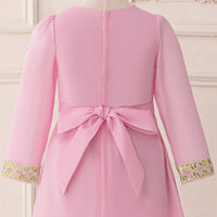 Girls Pink Embroidered A-Line Maxi Dress With V-neckline Casual Dresses