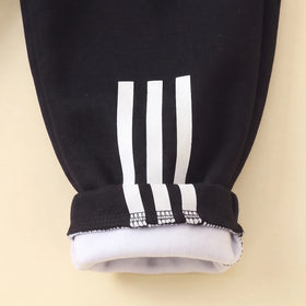 Boys Black Long-Sleeve Crewneck Sweatshirt & Elasticated Pants Sets With White Stripe 2 pc. Sets