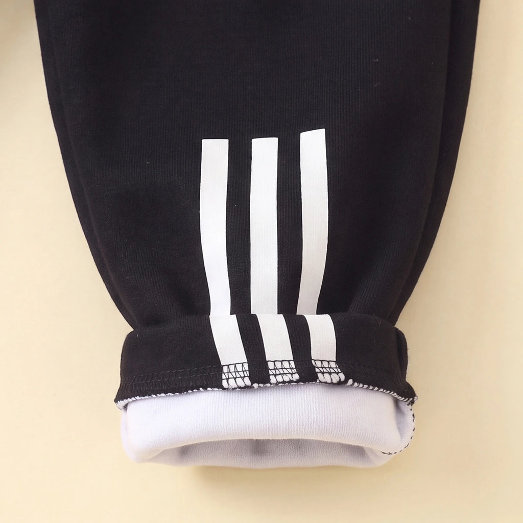 Boys Black Long-Sleeve Crewneck Sweatshirt & Elasticated Pants Sets With White Stripe 2 pc. Sets
