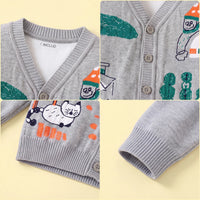 Boys Grey Self-Design Cardigan Sweaters & Cardigans