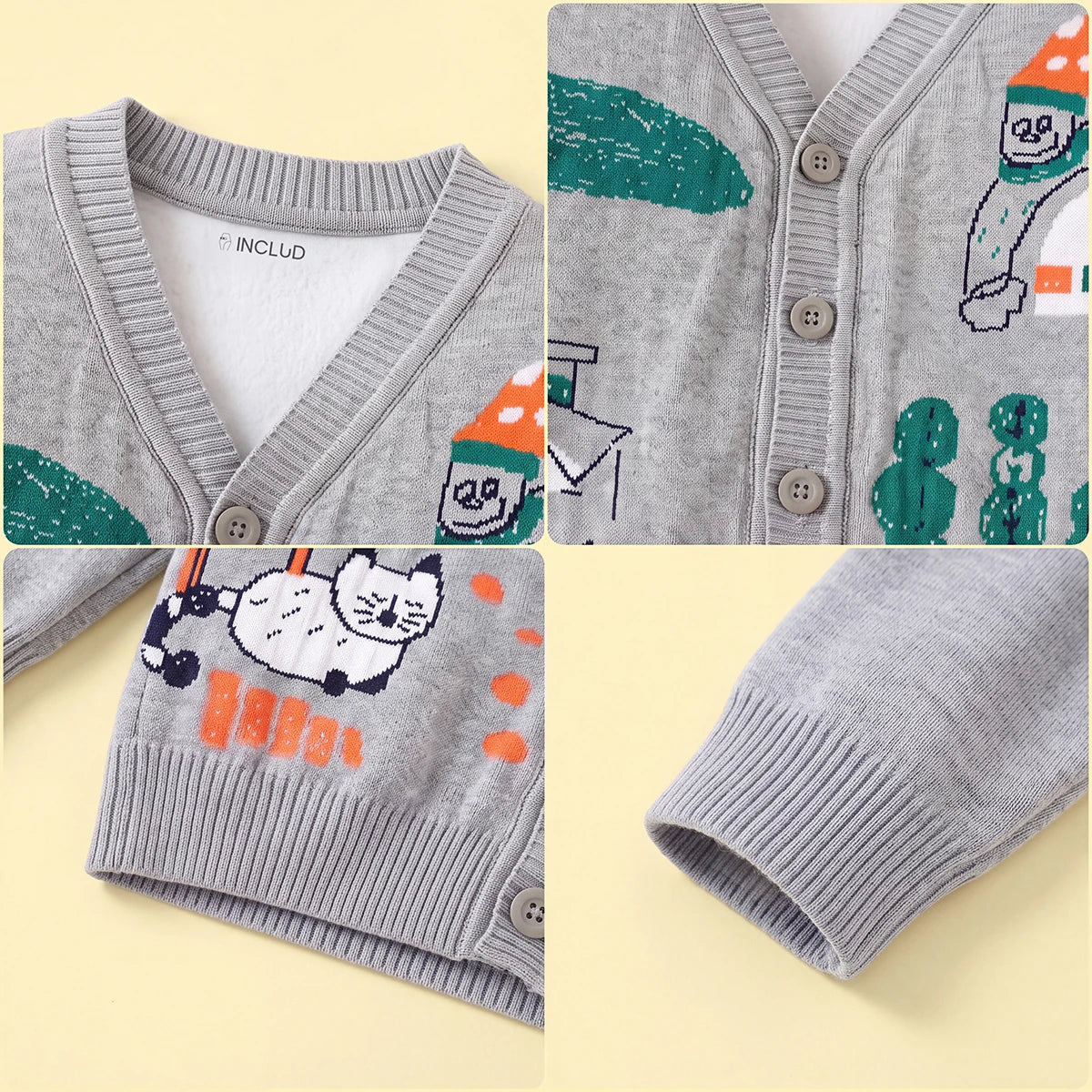 Boys Grey Self-Design Cardigan Sweaters & Cardigans