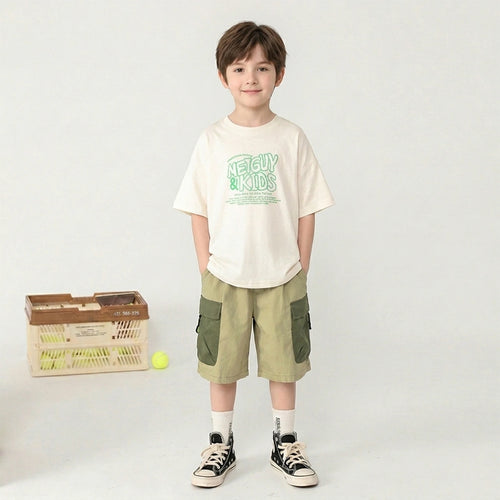 Boys Khaki Cotton Cargo Shorts with Contrast Flap Pockets Shorts Khaki 3-4 Y