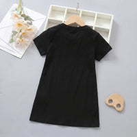 Girls Black Flamingo Print Short Sleeve T-Shirt Dress Casual Dresses