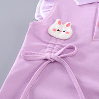 Girls Purple Cat Appliqued Flutter Sleeves Top With Balloon Shorts Set 2 pc. Sets