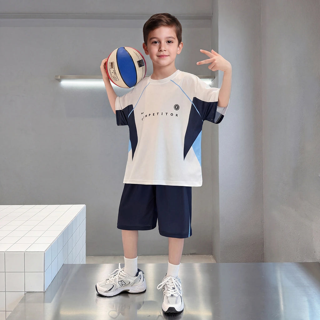 Boys White Typographic Print Drop Shoulder T-Shirt With Shorts Sets 2 pc. Sets White 5-6 Y