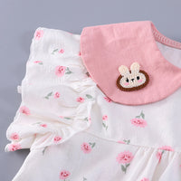 Girls Pink Floral Print Bunny Applique Top With Denim Shorts Set Sets