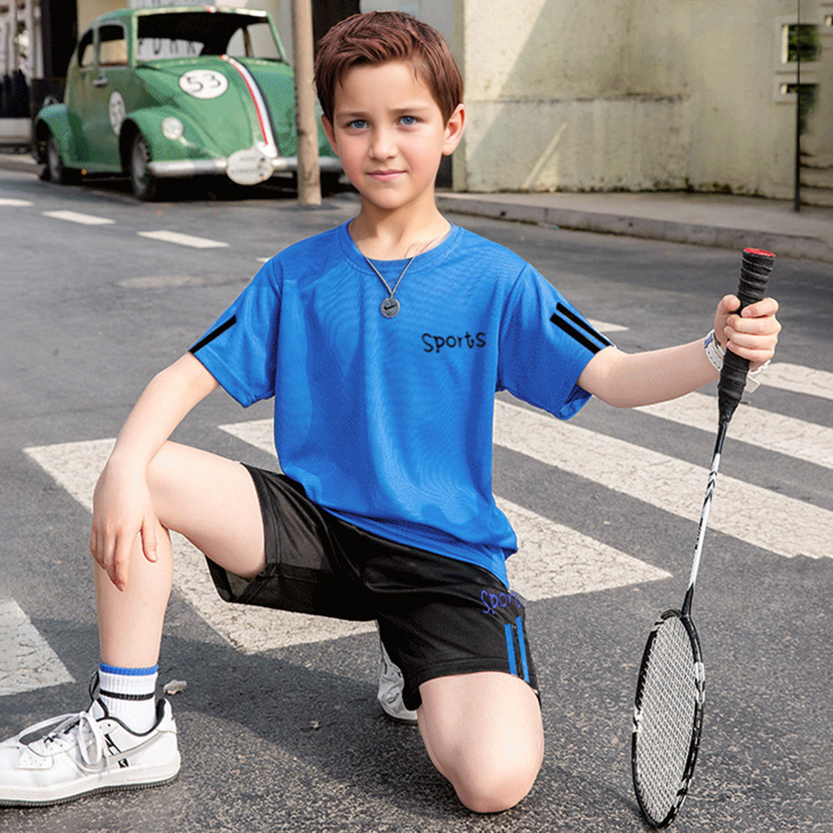 Boys Blue Solid Summer Short Sleeves T-shirt with Shorts Set 2 pc. Sets Blue 5-6 Y