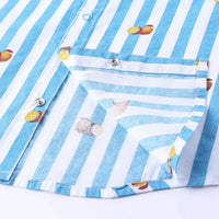 Boys Turquoise Striped Short Sleeves Shirt With Elasticated Shorts Sets Sets