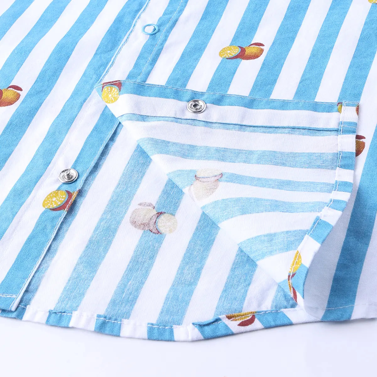 Boys Turquoise Striped Short Sleeves Shirt With Elasticated Shorts Sets Sets