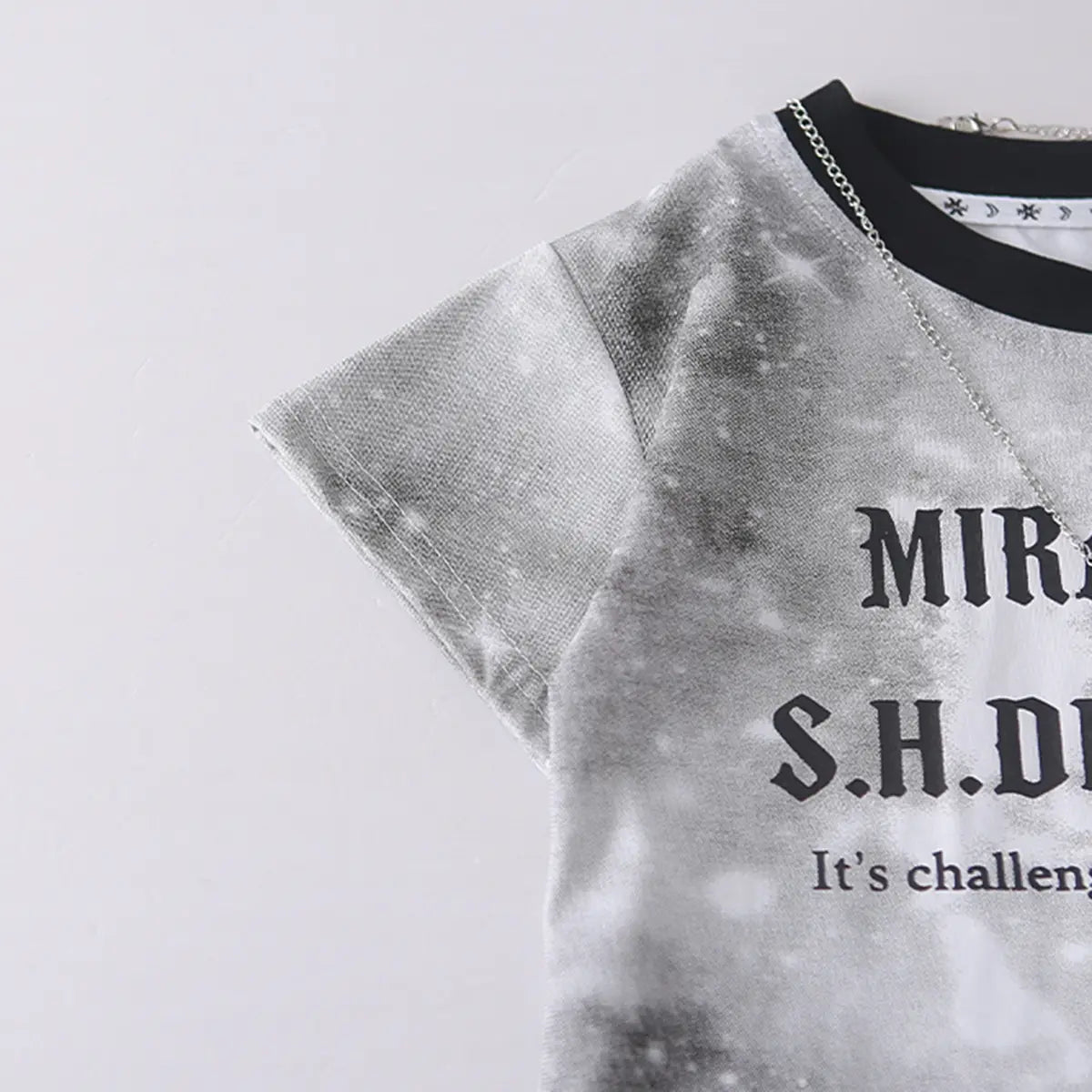 Boys Grey Typographic Printed T-Shirt With Denim Shorts Sets Sets