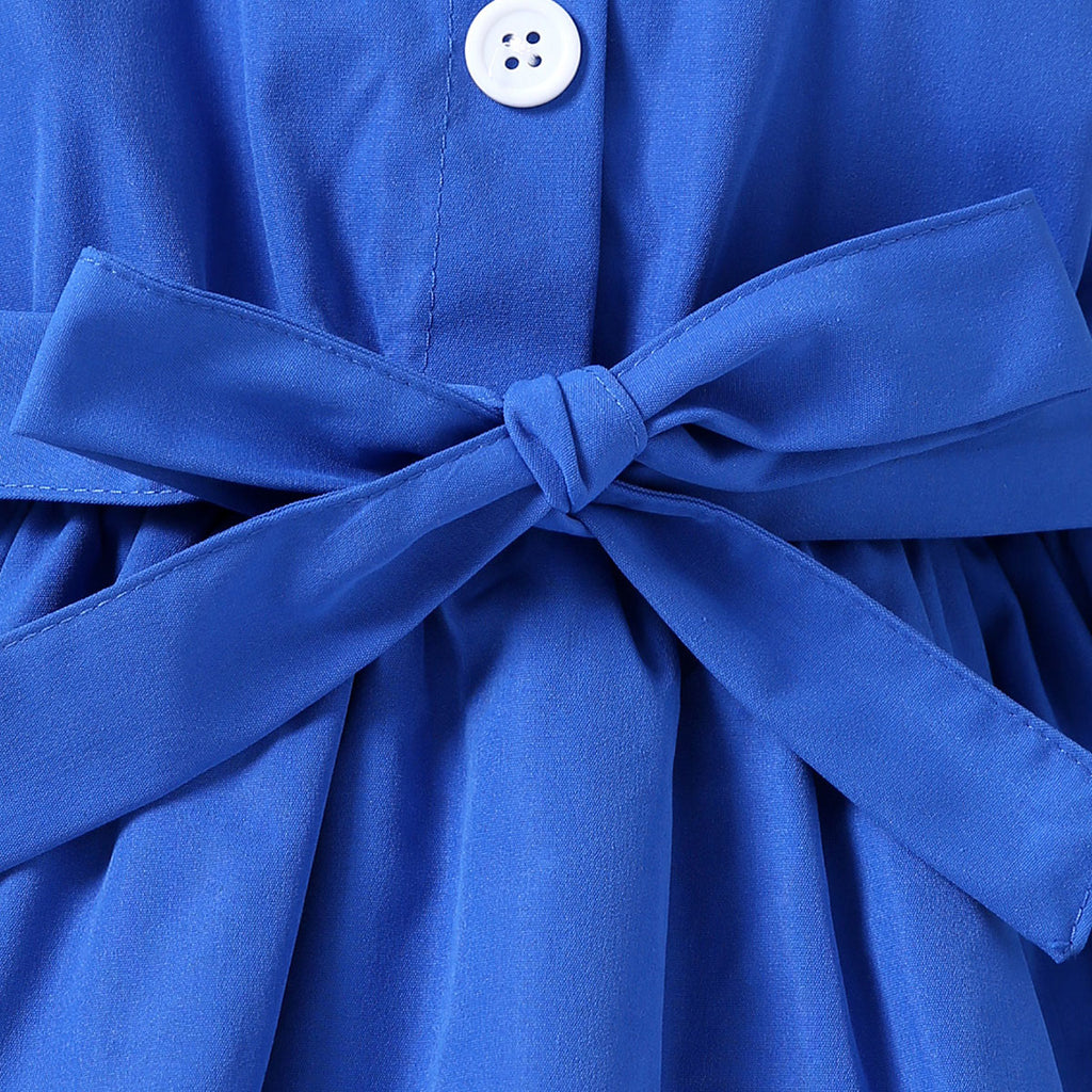 Girls Blue Sleeveless Shoulder Strap Ruffles Dress Casual Dresses