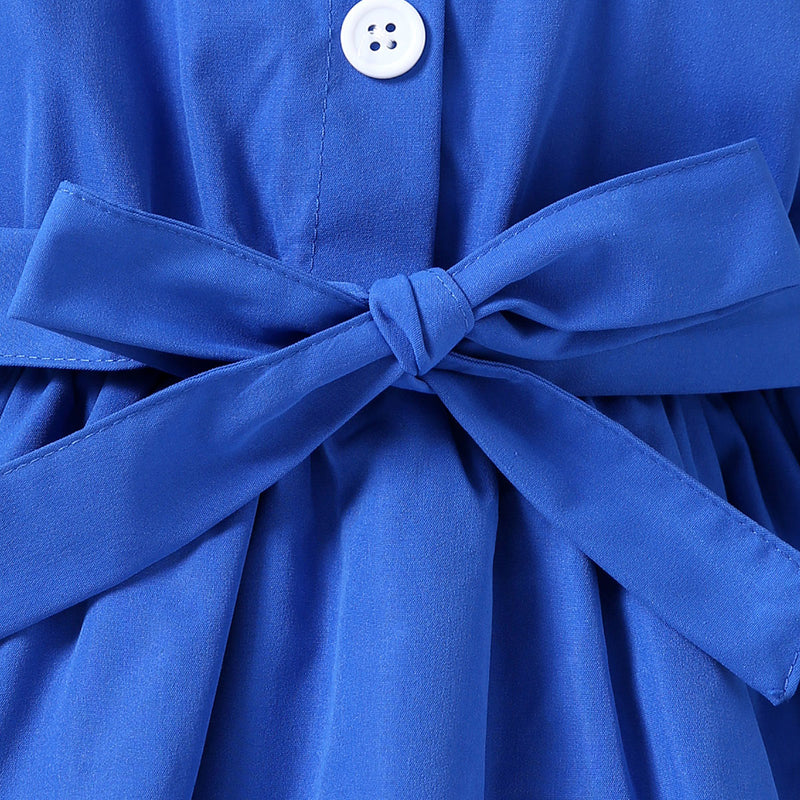 Girls Blue Sleeveless Shoulder Strap Ruffles Dress Casual Dresses