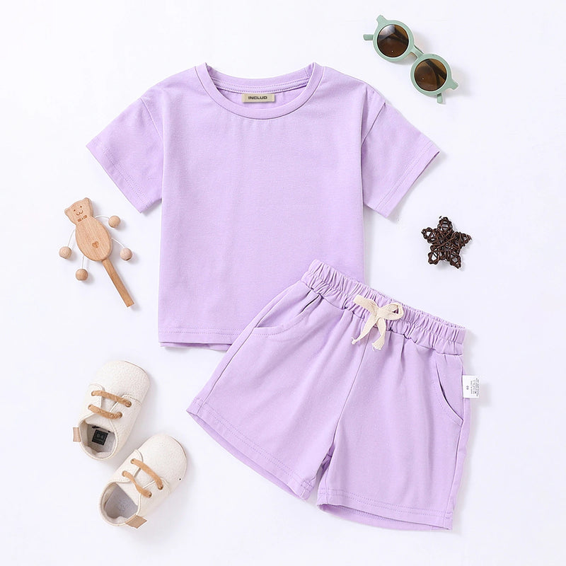 Boys Purple Short Sleeves T-Shirt With Shorts Co-ord Sets Sets Purple 1-2 Y