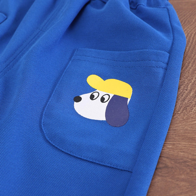 Boys Blue Puppy Graphic Printed Polo T-Shirt With Shorts Sets 2 pc. Sets