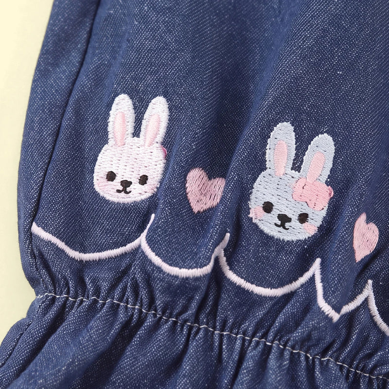 Girls Blue Embroidered Denim Pants Pants