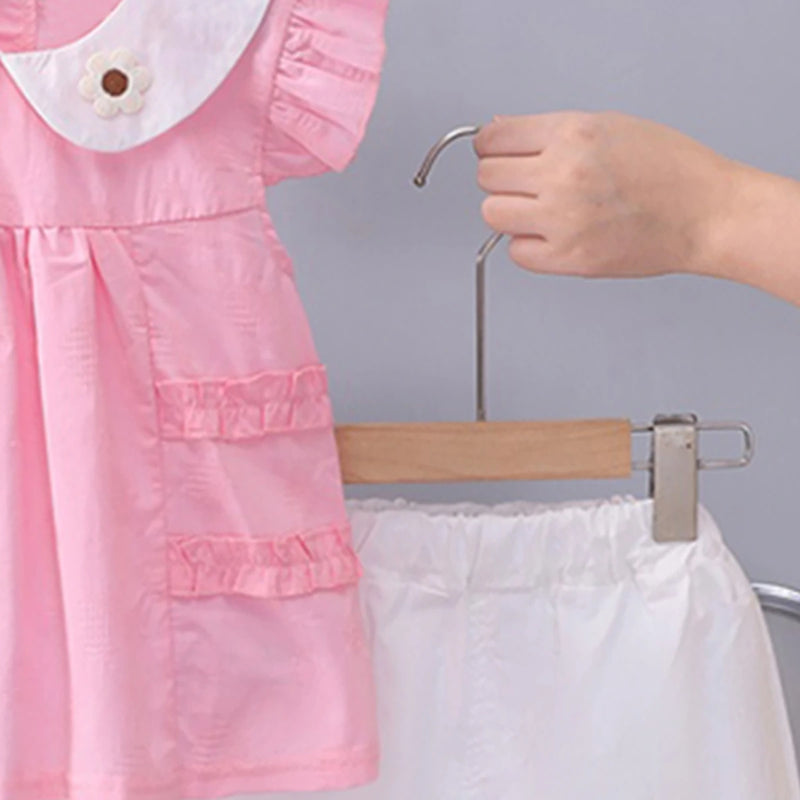 Girls Pink Flower Applique Ruffle Top With Shorts Set Sets