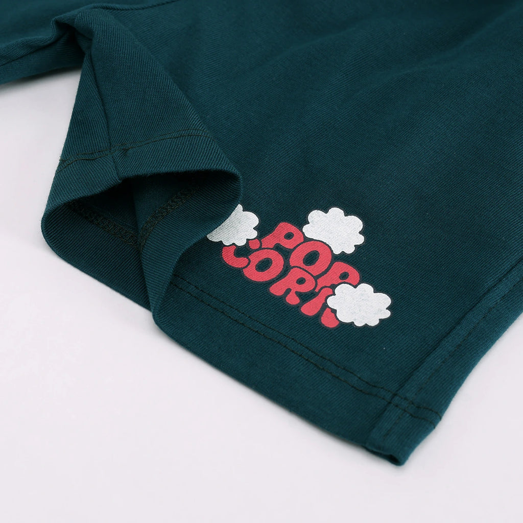 Boys Green Popcorn Graphic Polo T-shirt With Drawstring Shorts Sets Sets
