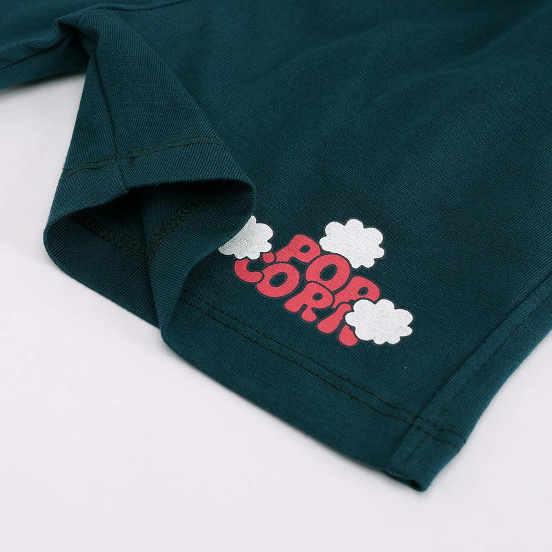 Boys Green Popcorn Graphic Polo T-shirt With Drawstring Shorts Sets Sets