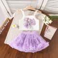 Girls Purple Flower Applique Crop Top With Skirt Sets Sets Purple 3-4 Y