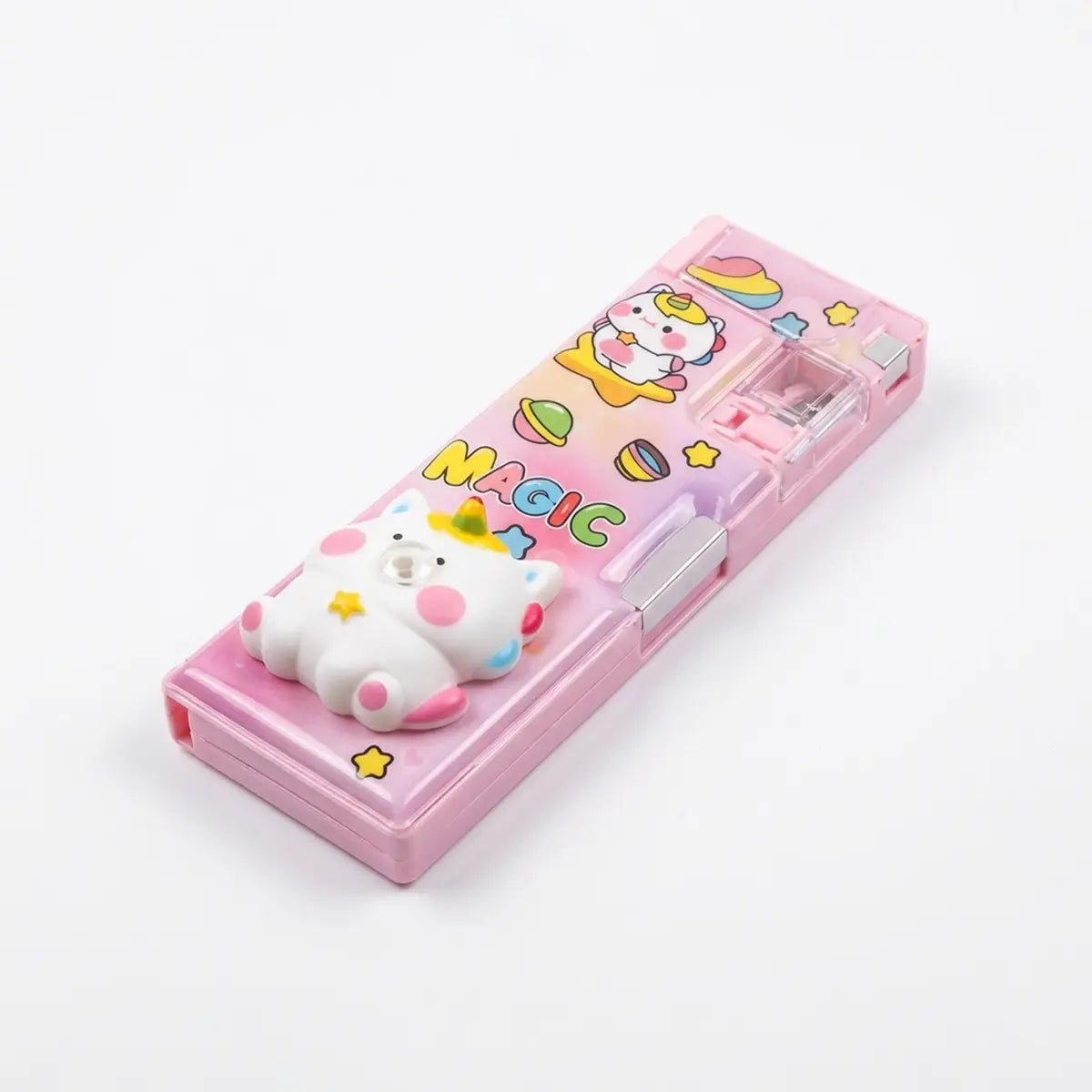 Kids Unicorn Cartoon 3D Pop Eye Pencil Box Trending Accessories Pink Onesize