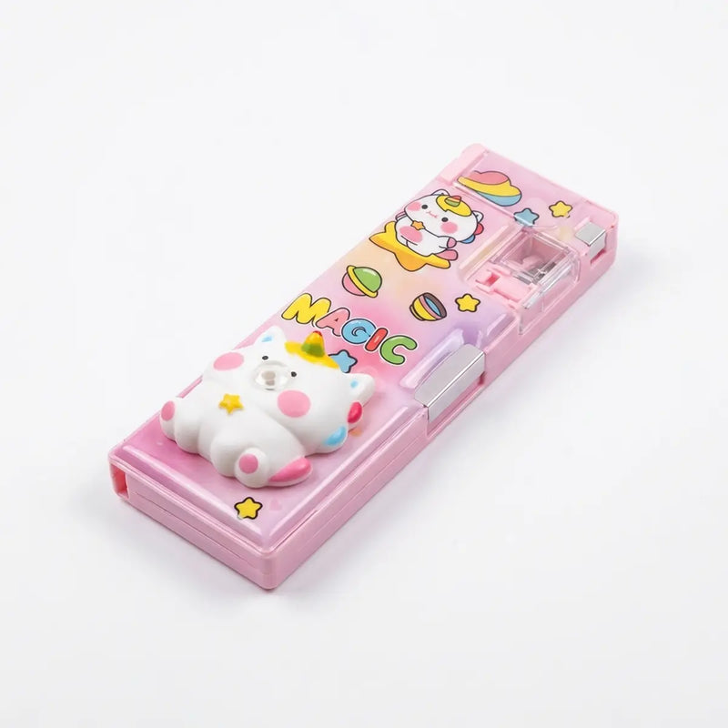 Kids Unicorn Cartoon 3D Pop Eye Pencil Box Trending Accessories Pink Onesize