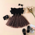 Girls Black Leopard Print Short Sleeve Fit & Flare Dress Casual Dresses Black 1-2 Y