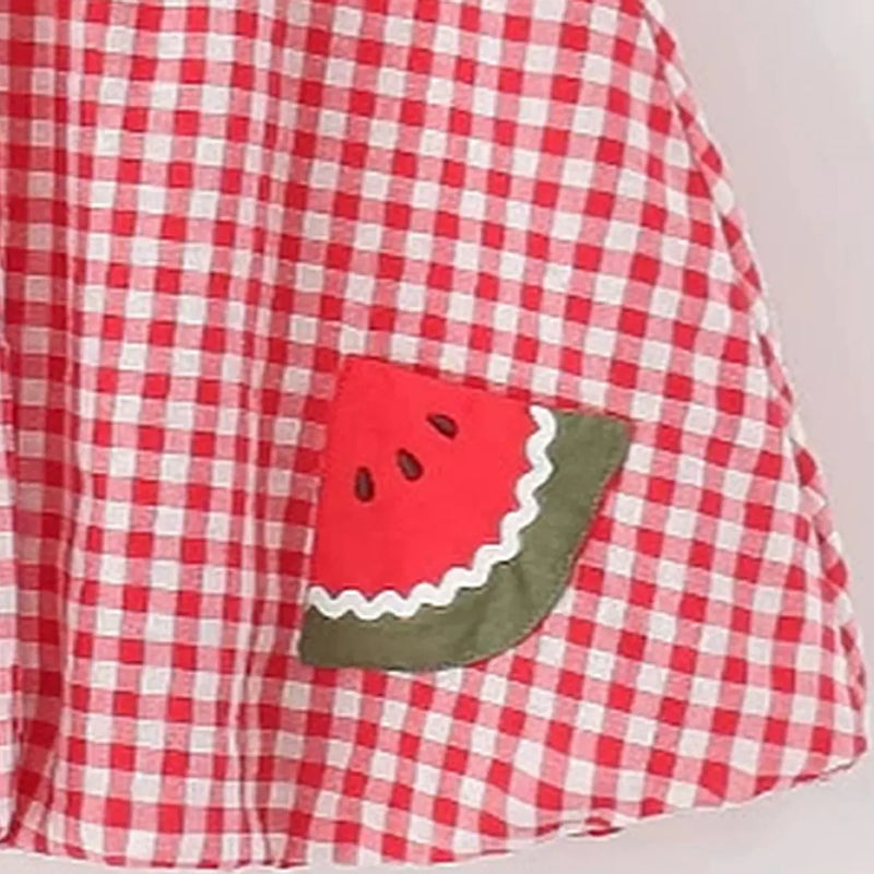 Girls Red Checked Watermelon Theme Sleeveless A-line Dress Casual Dresses