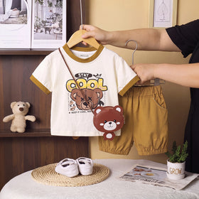 Boys Brown Short Sleeve Typography Print T-Shirt With Shorts Sets 2 pc. Sets Brown 1-2 Y