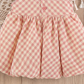 Girls Pink Sleeveless Checked Balloon Dress Casual Dresses