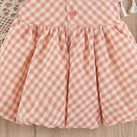 Girls Pink Sleeveless Checked Balloon Dress Casual Dresses