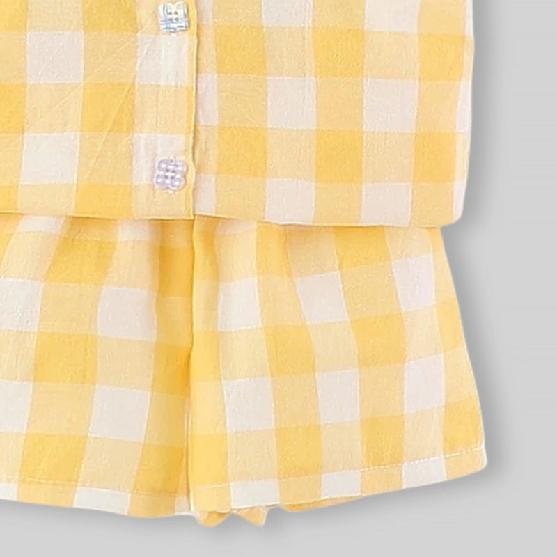 Girls Yellow Checked Button Down Top & Shorts Co-ord Sets Sets