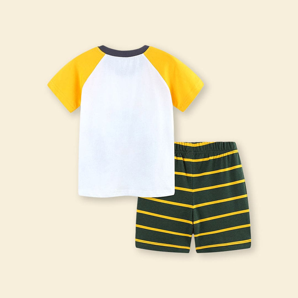 Boys Car Print T-Shirt With Striped Shorts 2 pc. Sets   